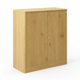 GOMYHOME 31.5" Modern Wavy Sideboard, 2-Door Natural MDF Storage Cabinet for Living Room & Kitchen