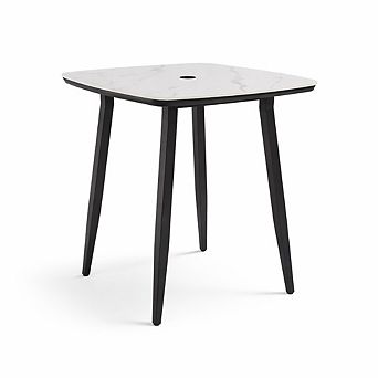 GOMYHOME 35.4'' Outdoor Bar Table, Sintered Stone Top, Aluminum Frame, Umbrella Hole