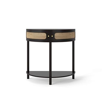 GOMYHOME Corner Console Table with Rattan Cabinet, Small Space Entryway Storage