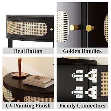 GOMYHOME Corner Console Table with Rattan Cabinet, Small Space Entryway Storage