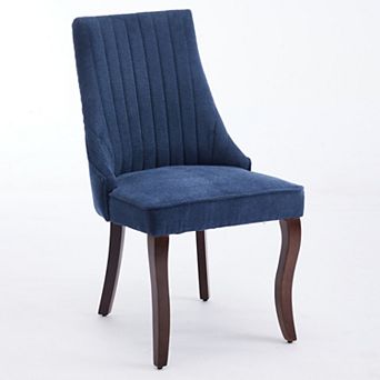 GOMYHOME Upholstered Dining Chairs Set of 2, Navy Blue Channel Back, Solid Wood Legs