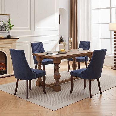 GOMYHOME Upholstered Dining Chairs Set of 2, Navy Blue Channel Back, Solid Wood Legs