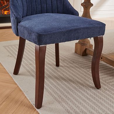 GOMYHOME Upholstered Dining Chairs Set of 2, Navy Blue Channel Back, Solid Wood Legs