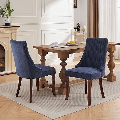 GOMYHOME Upholstered Dining Chairs Set of 2, Navy Blue Channel Back, Solid Wood Legs