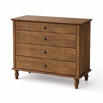 GOMYHOME 4-Drawer Chest Dresser, Rustic Brown Solid Wood & MDF Storage with Anti-Tip Kit