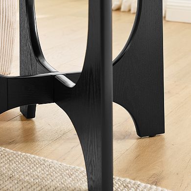 GOMYHOME Round Accent Side Table, 25.2” Black Wood End Table with Sculptural Base