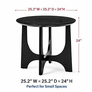 GOMYHOME Round Accent Side Table, 25.2” Black Wood End Table with Sculptural Base