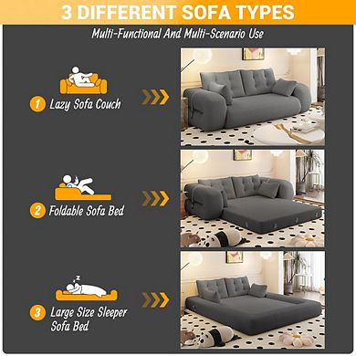 GOMYHOME 78.7" Convertible Floor Sofa Bed, 3-in-1 Teddy Fabric Sleeper Couch, Grey