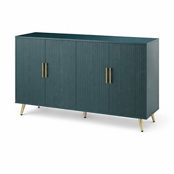 GOMYHOME 60" Modern 4-Door Sideboard TV Stand with Adjustable Shelves, Navy Blue & Gold