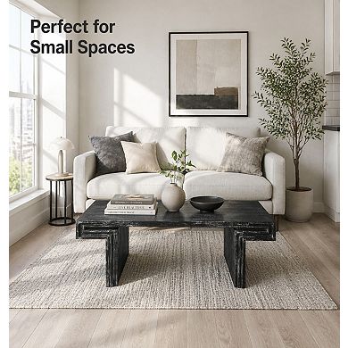 GOMYHOME Industrial Coffee Table with Storage Shelf, Wood Veneer MDF, Black