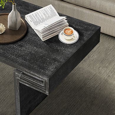 GOMYHOME Industrial Coffee Table with Storage Shelf, Wood Veneer MDF, Black