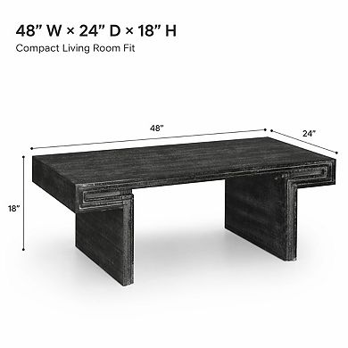 GOMYHOME Industrial Coffee Table with Storage Shelf, Wood Veneer MDF, Black