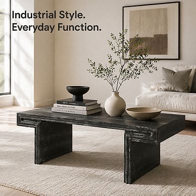 GOMYHOME Industrial Coffee Table with Storage Shelf, Wood Veneer MDF, Black