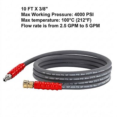 10 Foot Pressure Washer Hose 3 8 Inch Quick Connect Connector Non Marking 1 Piece