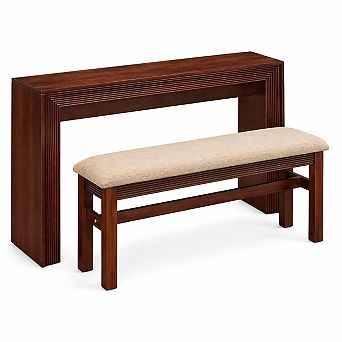 GOMYHOME Fluted Bar Table Set for 2, Cherry Wood Console Dining Table with Upholstered Stool