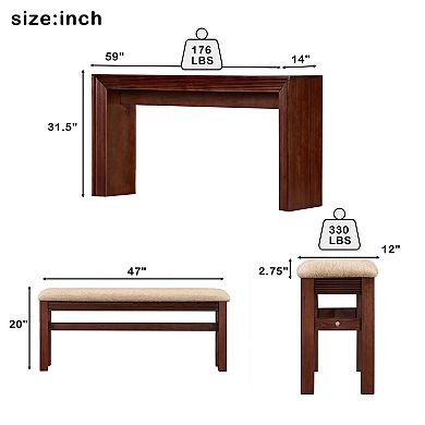 GOMYHOME Fluted Bar Table Set for 2, Cherry Wood Console Dining Table with Upholstered Stool