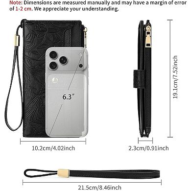 Women's Bifold Wallet RFID Blocking, PU Leather Long Card Holder with Wristlet for Commuting, Travel