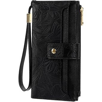 Women's Bifold Wallet RFID Blocking, PU Leather Long Card Holder with Wristlet for Commuting, Travel