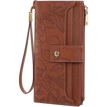 Women's Bifold Wallet RFID Blocking, PU Leather Long Card Holder with Wristlet for Commuting, Travel