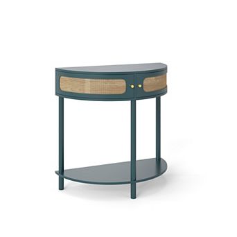 GOMYHOME Rattan Console Table with Storage, Curved Entryway Cabinet, Green
