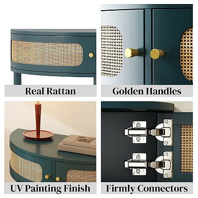GOMYHOME Rattan Console Table with Storage, Curved Entryway Cabinet, Green