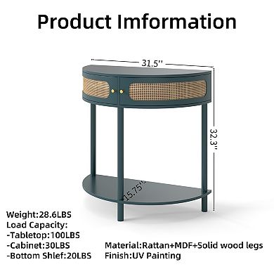 GOMYHOME Rattan Console Table with Storage, Curved Entryway Cabinet, Green