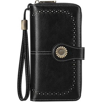 Women's RFID Blocking Wallet, PU Leather Clutch with Detachable Wristlet for Daily Use, Shopping