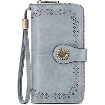 Women's RFID Blocking Wallet, PU Leather Clutch with Detachable Wristlet for Daily Use, Shopping