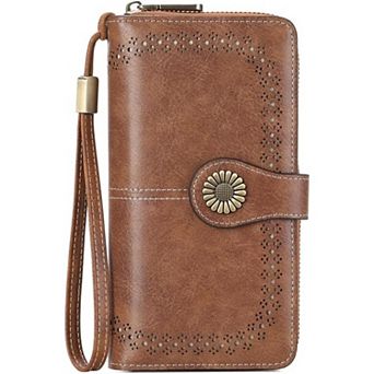 Women's RFID Blocking Wallet, PU Leather Clutch with Detachable Wristlet for Daily Use, Shopping