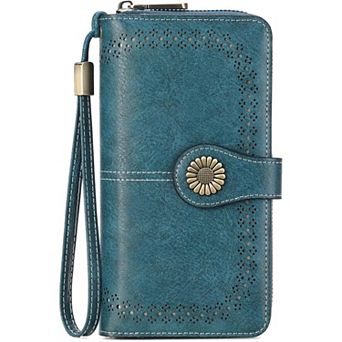 Women's RFID Blocking Wallet, PU Leather Clutch with Detachable Wristlet for Daily Use, Shopping
