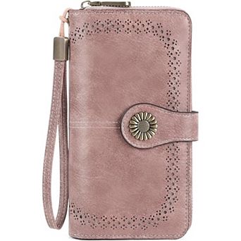 Women's RFID Blocking Wallet, PU Leather Clutch with Detachable Wristlet for Daily Use, Shopping
