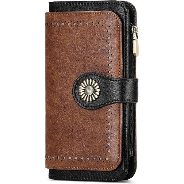 Women's Trifold PU Leather Wallet, RFID Blocking with Zipper Coin