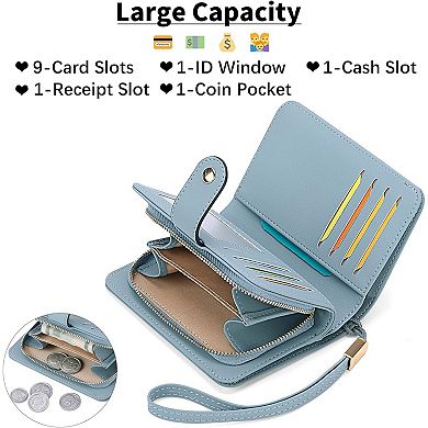 Ladies PU Leather Wallet, RFID Blocking Compact Lightweight Purse, Suitable for Travel, Shopping