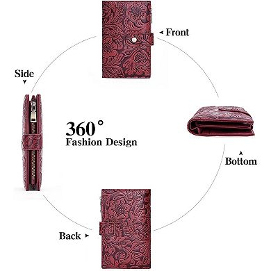 Women's Trifold Wallet, RFID Blocking PU Leather Large Capacity Purse,Embossed Pattern Ladies Wallet