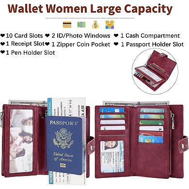 Women's Trifold Wallet, RFID Blocking PU Leather Large Capacity Purse,Embossed Pattern Ladies Wallet