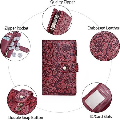 Women's Trifold Wallet, RFID Blocking PU Leather Large Capacity Purse,Embossed Pattern Ladies Wallet