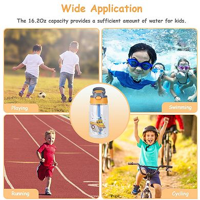 16.2oz Kids Leak-Proof Water Bottle with Straw