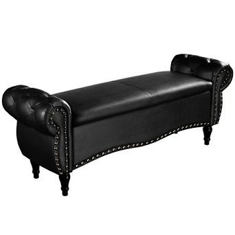 51 in Upholstered Ottoman Storage Bench with Safety Hinge, Rolled Arm and Nailhead Trim for Bedroom