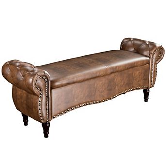 51 in Upholstered Ottoman Storage Bench with Safety Hinge, Rolled Arm and Nailhead Trim for Bedroom