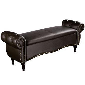 51 in Upholstered Ottoman Storage Bench with Safety Hinge, Rolled Arm and Nailhead Trim for Bedroom