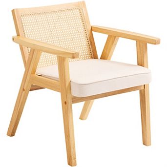 Modern Rattan Accent Chair with Rattan Back for Living Room, Bedroom, Reading Room, and Office