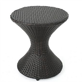 16 in Rattan Outdoor Round Multi-brown Wicker Side Table