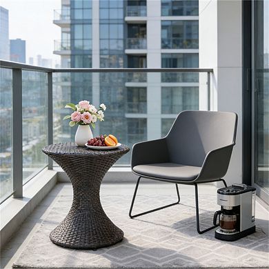 16 in. Rattan Outdoor Round Multi-brown Wicker Side Table