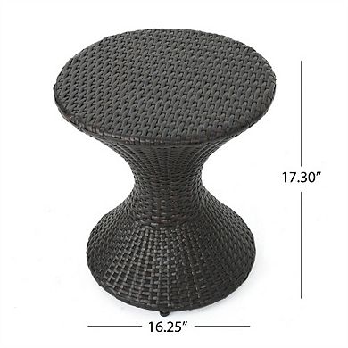 16 in. Rattan Outdoor Round Multi-brown Wicker Side Table