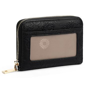 Women's Small Wallet, Flower Embossed Zip Card Holder with Wrist Strap, for Travel & Daily Use