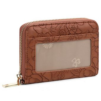 Women's Small Wallet, Flower Embossed Zip Card Holder with Wrist Strap, for Travel & Daily Use
