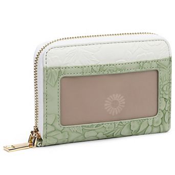 Women's Small Wallet, Flower Embossed Zip Card Holder with Wrist Strap, for Travel & Daily Use