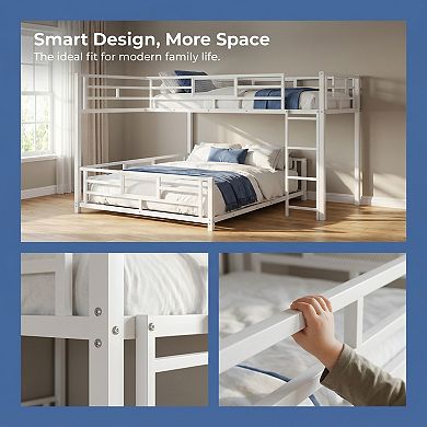 L-Shaped Metal Bunk Bed, Sturdy Frame, Space Saving Design, Guard Rails, No Box Spring Needed