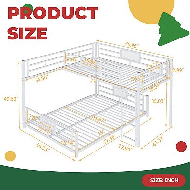 L-Shaped Metal Bunk Bed, Sturdy Frame, Space Saving Design, Guard Rails, No Box Spring Needed