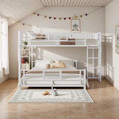 L-Shaped Metal Bunk Bed, Sturdy Frame, Space Saving Design, Guard Rails, No Box Spring Needed